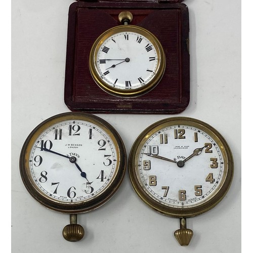 254 - A travel watch, in a leather case, and two others similar (3)