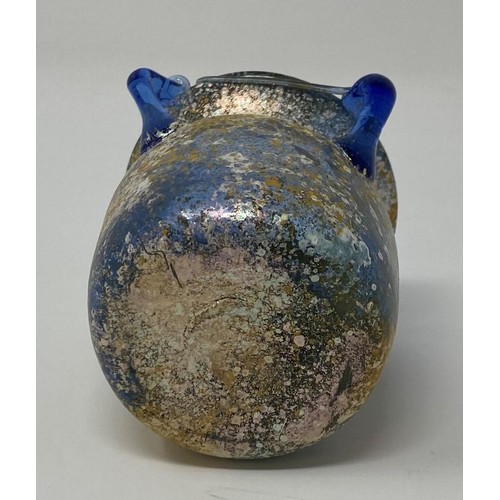 563 - A Roman style glass jar, with blue handles, 6 cm...