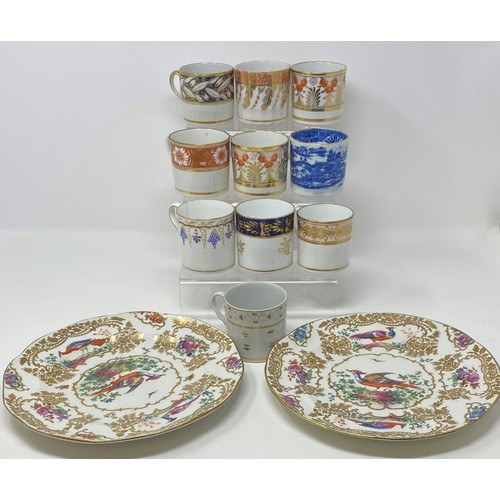 567 - A 19th century porcelain coffee can, nine other coffee cans, and two plates (12)
