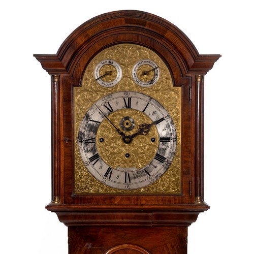 268 - A longcase clock, the 31 cm arched square brass dial signed Maple, London, Made in England, to a pla... 