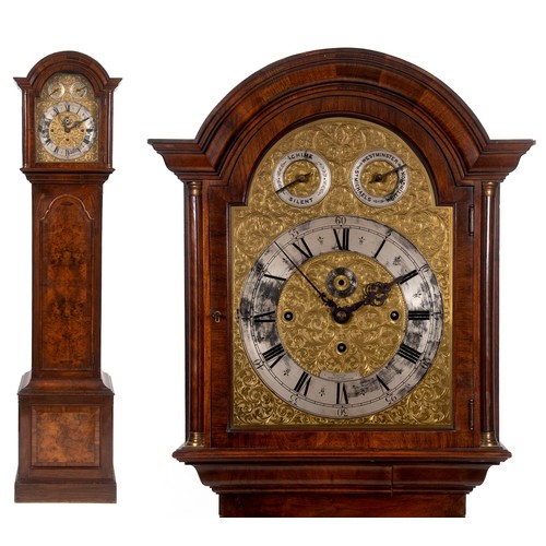 268 - A longcase clock, the 31 cm arched square brass dial signed Maple, London, Made in England, to a pla... 