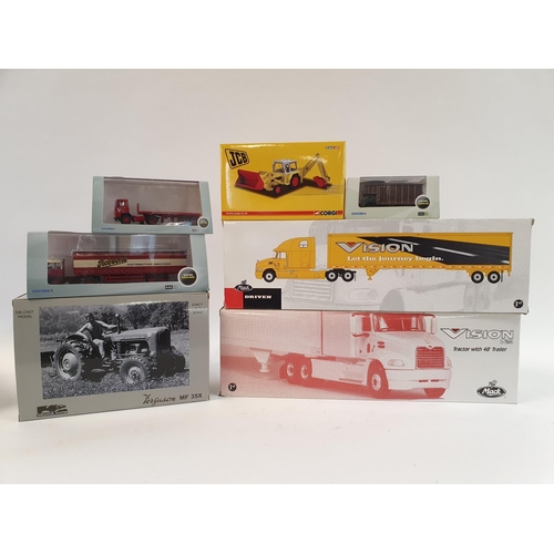 300 - A Vision Mack tractor with trailer, boxed, and various other boxed and unboxed model cars and tracto... 