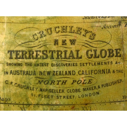 225 - A 19th century Cruchley's terrestrial 6 inch globe, Cruchley's New Terrestrial Globe, Showing The La... 