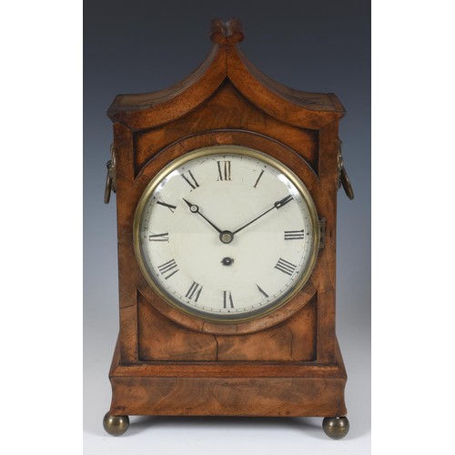 215 - An early 19th century bracket clock, the 17.5 cm diameter painted dial with Roman numerals, fitted a... 