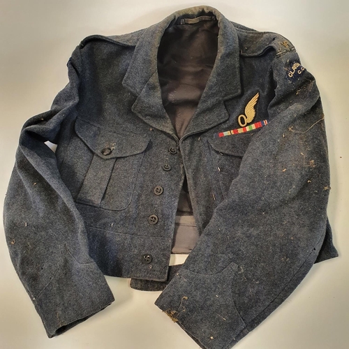 10 - An RAF battle dress jacket, circa 1953, with Observer badge, WWII medal ribbons and Clayesmore CCF s... 