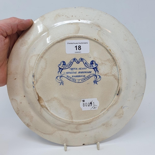 18 - A 19th century Royal Navy Mess No 1 pottery plate, with Fletcher & Miller, Butcher St Portsea mark, ...