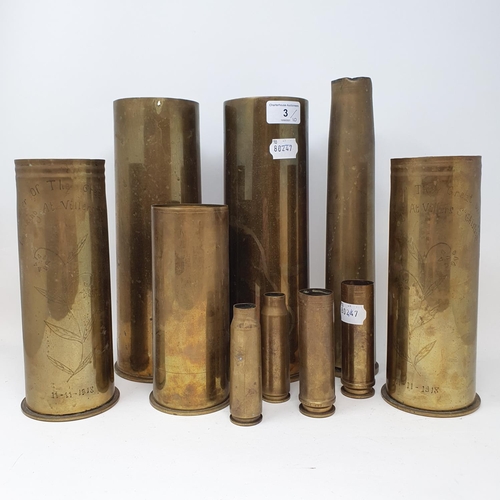 3 - A pair of WWI trench art brass shell cases, 'Souveir (sic) of the Great Fenisking at Villers St Ghis... 