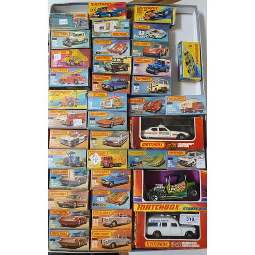 310 - Matchbox 75 series model cars, numbers 70, 73, 58, 13, 15, 69, 10, 46, 3, 59, 3, 3, 31, 1, 38, 21, 1... 