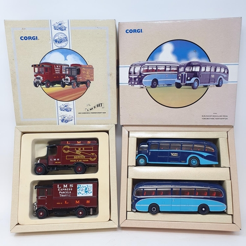 333 - A Corgi Classic Commercials AEC CABOVER & THORNYCROFT van, 97754, boxed, a Corgi Burlingham Seagull ... 