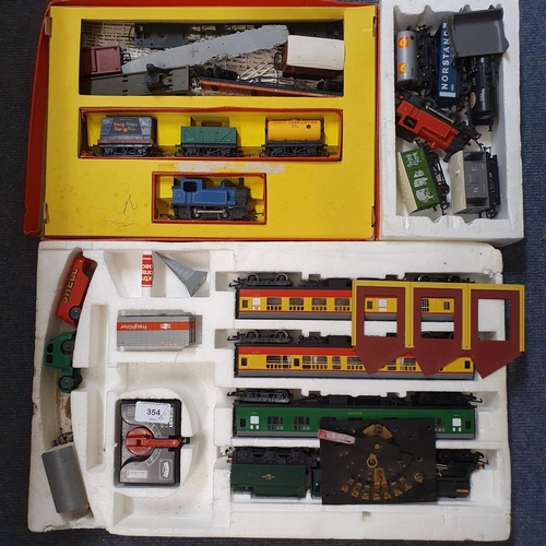 354 - Assorted Hornby OO gauge locomotives, rolling stock, buildings and related items, (2 boxes)