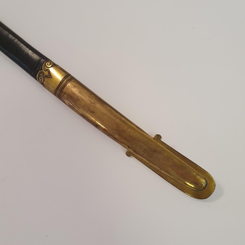 7 - A George IV sword, with a wire bound fishskin grip, and GR IV sypher, in a brass and leather scabbar...