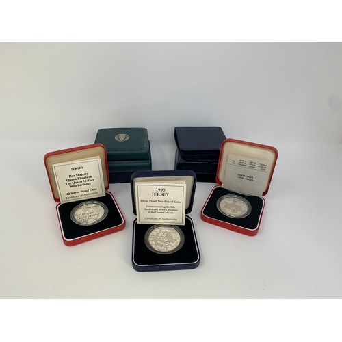 32 - A Jersey silver proof £1 coin, 1989, and others similar, all boxed