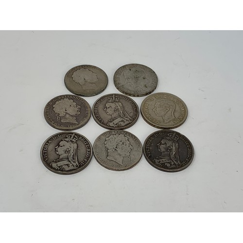 53 - A George III crown, 1820, and seven other crowns (8)...