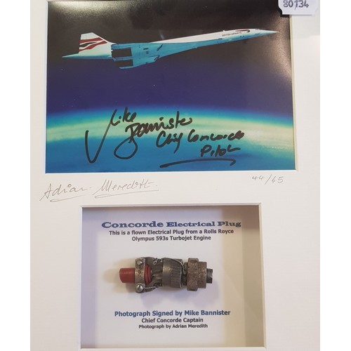 591 - Concorde memorabilia:  Concorde Engine Plug, mounted with a photograph signed by Chief Concorde Capt... 
