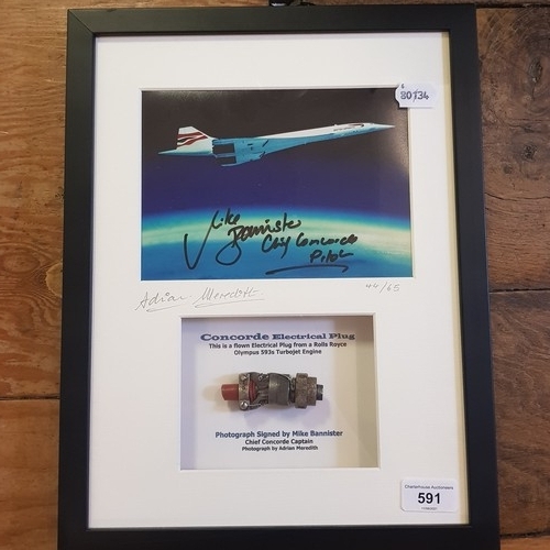 591 - Concorde memorabilia:  Concorde Engine Plug, mounted with a photograph signed by Chief Concorde Capt... 