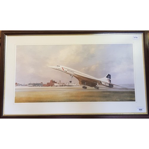 595 - Concorde memorabilia: Terry Harrison print of Concorde 30 x 60 cm
