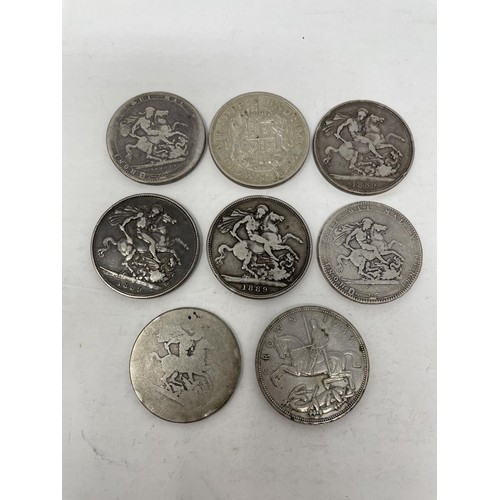 53 - A George III crown, 1820, and seven other crowns (8)