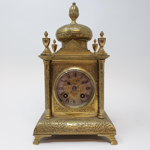 211 - A mantel clock, the 6 cm diameter silvered chapter ring with Roman numerals fitted an eight day move... 