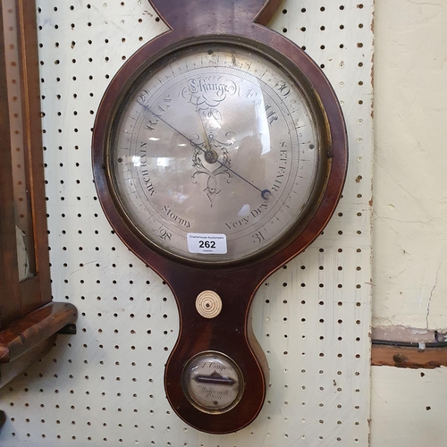 262 - A 19th century wheel barometer, with thermometer, glass and level, lacks hydrometer, the level signe... 