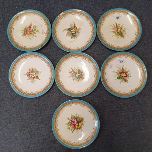 525 - A Royal Worcester dessert service, having five tazzi and nine plates, 23 cm diameter (14)...