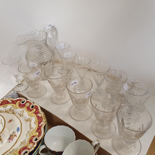 528 - A set of seven 19th century flutes, and other glassware (16)...