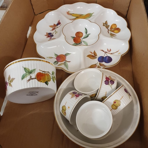 531 - A group of Royal Worcester Evesham tablewares, and a brass lantern clock (box)...