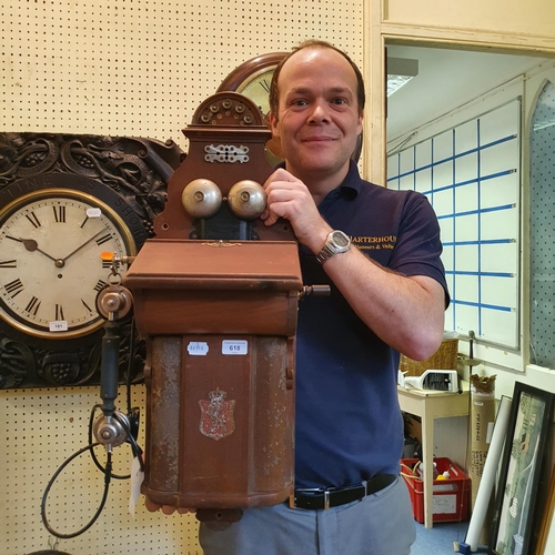 618 - A late 19th/early 20th century Kristina wall phone, 76 cm high