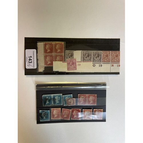 143 - A block of four penny reds, other penny reds and a small group of other stamps