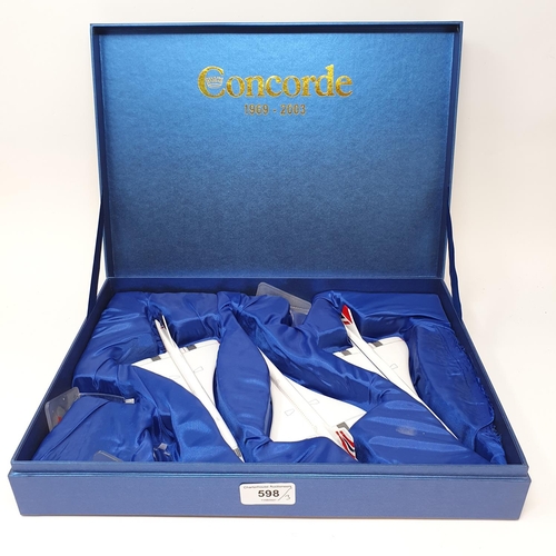 598 - Concorde memorabilia: Bravo Delta Models ltd, Concorde 1969-2003, three models, boxed, and two Bradf... 