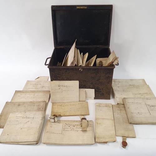 604 - Various indentures, in a tin box