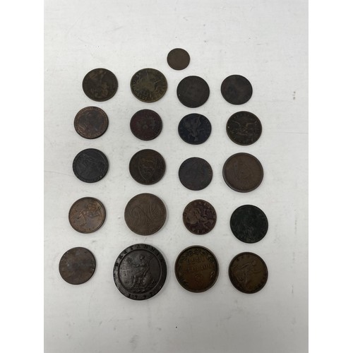 90 - A small group of tokens, pennies and other copper coins