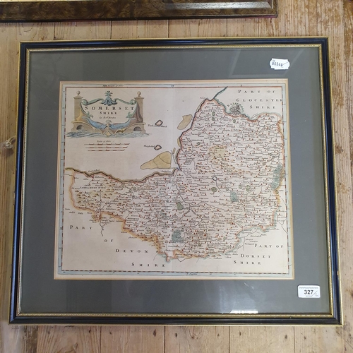 327 - A map of Hertfordshire, 39 x 50 cm, and a Morden (Robert) map of Somerset 36 x 43 cm (2)
