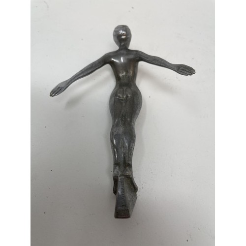 46 - A chrome car mascot, in the form of a stag, a chrome Jaguar leaping cat car mascot, and another masc... 