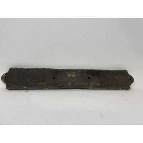 51 - A cast iron sign PENALTY FOR NEGLECT £2, 52 cm wide, another similar, SHUT THIS GATE, 42 cm wide, bo... 