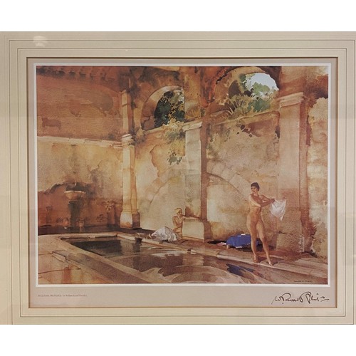 124 - After William Russell Flint, a courtyard scene with figures, print, signed in pencil, 49 x 64 cm and... 