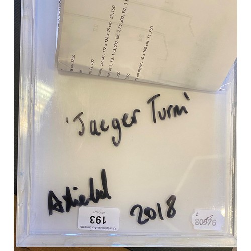 193 - Adam Shield Jaeger Drum, abstract, mixed media, signed, titled and dated, 2018 verso, 29 x 20 cm