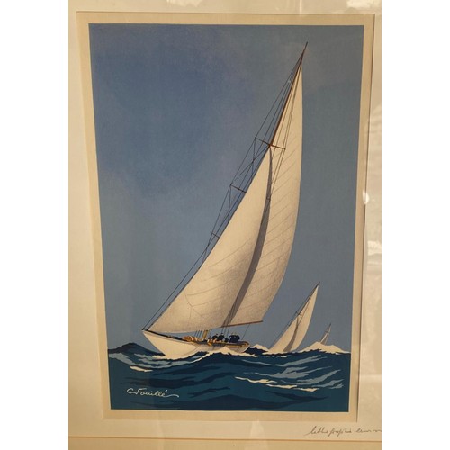 220 - Georges Foulle (French 1909-1994), a boat in full sail, print, signed in pencil, dated 1920, 40 x 32... 