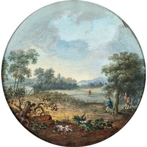 138 - English school, 19th century, a series of three hunting and rural scenes, gouache, 23 cm diameter(3)