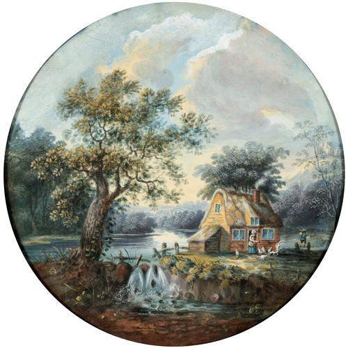 138 - English school, 19th century, a series of three hunting and rural scenes, gouache, 23 cm diameter(3)