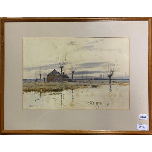 265 - R W Fraser, Near Yarmouth, watercolour, signed and inscribed, 17.5 x 38 cm, and four other watercolo... 