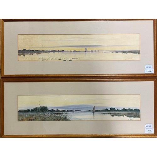 265 - R W Fraser, Near Yarmouth, watercolour, signed and inscribed, 17.5 x 38 cm, and four other watercolo... 