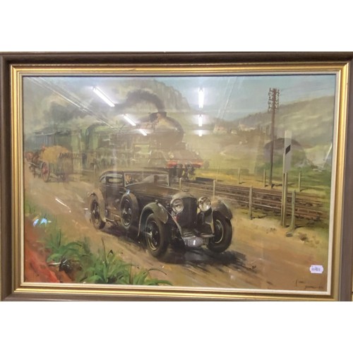 215 - After Terence Cuneo, Blue train and Bentley, print, 75 x 51 cm, and the Lull In The Battle, print, 5... 