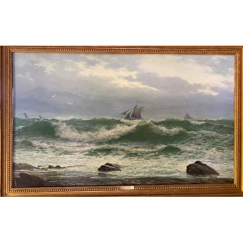 279 - David James (Cornish 1853- 1904), Cornish Breaker, oil on canvas, signed, 60 x 100 cm