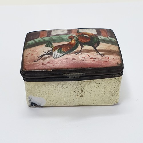 65 - A 19th century enamel box, lid decorated a cockfighting scene Match/Rules, slight loss, 5 cm wide