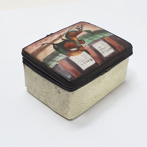 65 - A 19th century enamel box, lid decorated a cockfighting scene Match/Rules, slight loss, 5 cm wide