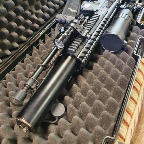 39 - A SIG Sauer .177 calibre CO2 air rifle with accessories including an EGSLNB scope, torch, laser and ... 