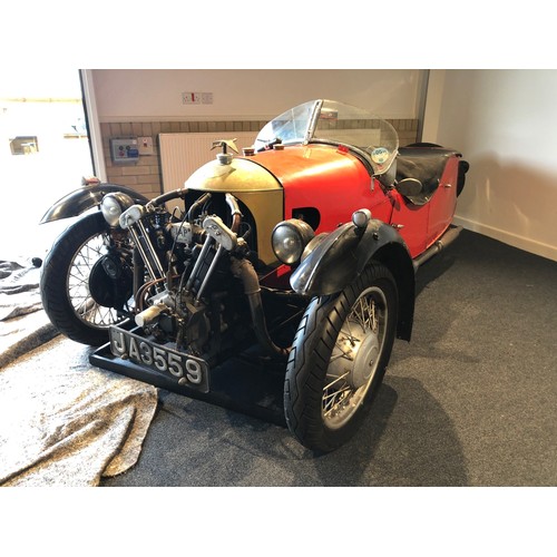 38 - 1933 Morgan Family Super Sport three wheeler
Registration number JA 3559
Red with a black leather in...