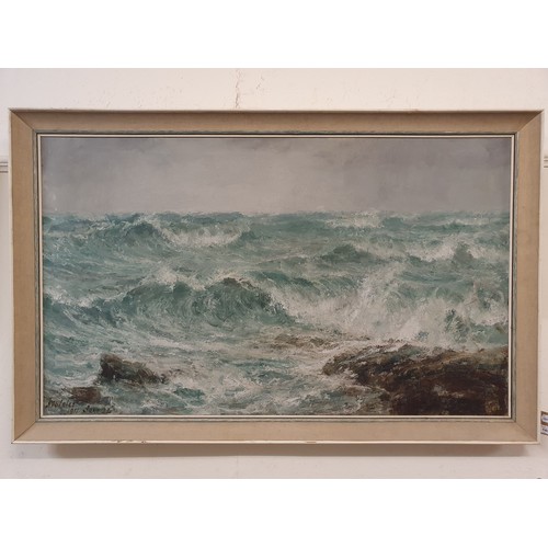 145 - A F Slater, rough seas, oil on canvas, signed and dated 1911, June 24th, 74 x 127 cm