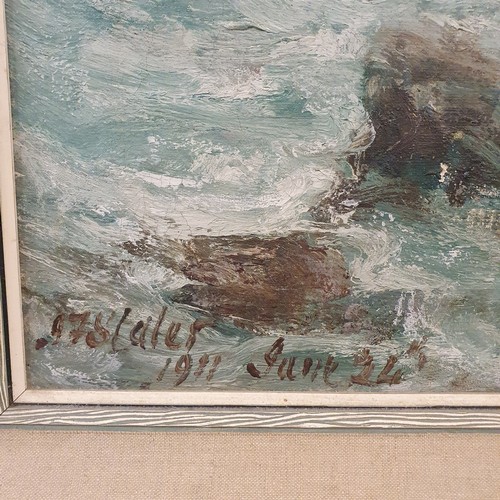 145 - A F Slater, rough seas, oil on canvas, signed and dated 1911, June 24th, 74 x 127 cm