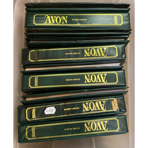 69 - Assorted GB, Guernsey, Jersey, IOM and other stamps, mint and used, mostly in Avon albums (2 boxes)